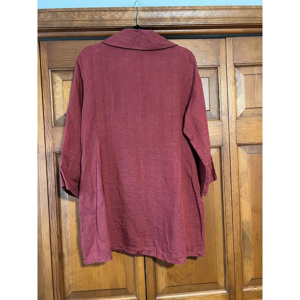 FLAX Women's 100% Linen Button Front Tunic Blouse Burgundy Lagenlook SZ S - Picture 10 of 12